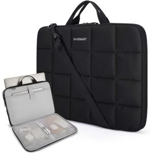 BAGSMART 15-15.6 Inch Laptop Case with Strap and Handle, Puffy Laptop Sleeve Bag for Women, Lightweight Protective MacBook Case Compatible with Dell, HP, Lenovo, MacBook Air/Pro, Beige(With Strap Rich Black)