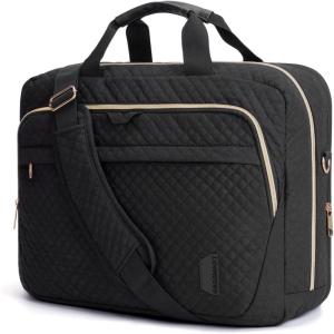 BAGSMART 17.3 Inch Laptop Bag Expandable Briefcase for Women Large Computer Bag for Business Office Travel, Quilted Black(Black)