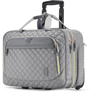 BAGSMART 17.3 Inch Rolling Laptop Bag for Women and Men, Briefcase With Wheels, Computer Case for Work Travel Business, Quilted Black(Grey)