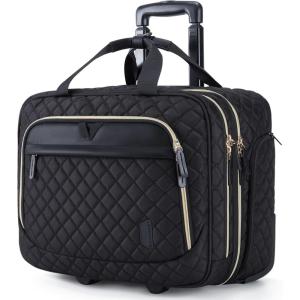BAGSMART 17.3 Inch Rolling Laptop Bag for Women and Men, Briefcase With Wheels, Computer Case for Work Travel Business, Quilted Black(Quilted Black)