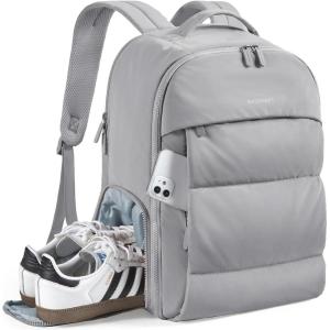 BAGSMART 30L Travel Backpack for Women, Carry on Backpack for Airplanes, Gym Backpack with Shoe Compartment, Lightweight Travel Bag Fits 15.6 Inch, Water-Resistant, Black(Grey)
