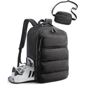 BAGSMART 35L Travel Backpack Women, 17.3 Inch Carry On Backpack Flight Approved, Personal Item Backpack Travel Bag, Water Resistant Casual Daypack, Black(Black)