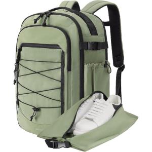 BAGSMART Carry On Travel Backpack, 17 Inch Large Travel backpack Carry On Flight Approved, Anti-theft Personal Item Backpack Travel Bag With Shoe Bag, 30L Water Resistant Casual Daypack, Beige(Green)