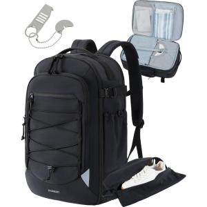 BAGSMART Carry On Travel Backpack, 17 Inch Large Travel backpack Carry On Flight Approved, Anti-theft Personal Item Backpack Travel Bag With Shoe Bag, 30L Water Resistant Casual Daypack, Beige(Black)