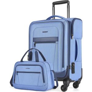 BAGSMART Carry-On Luggage Airline Approved, 20 inch Expandable Suitcase with Duffel bag, Softside Lightweight Suitcases with Spinner Wheels, Durable Travel Luggage, Carry-On Gray(Blue)