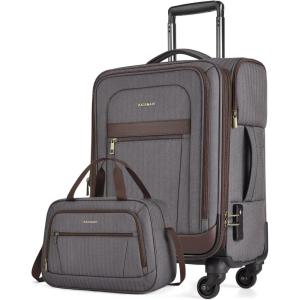 BAGSMART Carry-On Luggage Airline Approved, 20 inch Expandable Suitcase with Duffel bag, Softside Lightweight Suitcases with Spinner Wheels, Durable Travel Luggage, Carry-On Gray(Gray)
