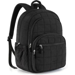 BAGSMART College Laptop Backpack, Travel Backpack for Women, Quilted Casual Daypack, Water-Resistant Bookbag for 15.6 Inch Laptop, Black(15.6 In-black)