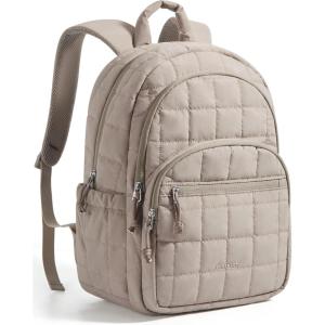 BAGSMART College Laptop Backpack, Travel Backpack for Women, Quilted Casual Daypack, Water-Resistant Bookbag for 15.6 Inch Laptop, Black(15.6 In-camel)