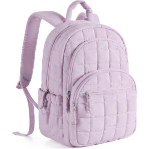 BAGSMART College Laptop Backpack, Travel Backpack for Women, Quilted Casual Daypack, Water-Resistant Bookbag for 15.6 Inch Laptop, Black(15.6 In-lavender)