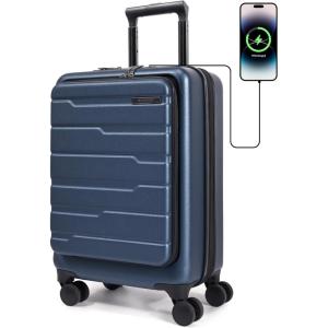 BAGSMART Expandable Carry On Luggage 22x14x9 Airline Approved, 20 Inch Suitcase with Spinner Wheels, Charging Ports, TSA Lock, Hard Shell Front Opening for Men Women Travel Business, Blue(Blue)