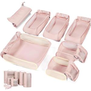 BAGSMART Keep Shape Packing Cubes, 7 Set for Travel, Lightweight Cubes, Suitcase Organizer Bags Set for Essentials(02-Baby Pink)