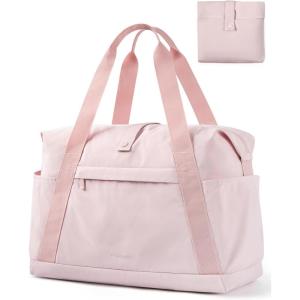 BAGSMART Personal Item Travel Bag For Spirit Airlines, 23L Lightweight Gym Bag for Women Foldable Duffle Bag Weekender Overnight Bag for Travel, Gym(Pink)