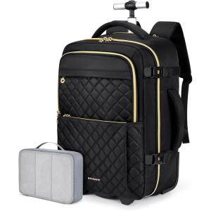 BAGSMART Rolling Backpack for Women, Wheeled Backpack with Packing Cube, Travel Back pack with Wheels, Carry On Suitcase Bag 17 Inch Large Roller Daypack, Black(Black)