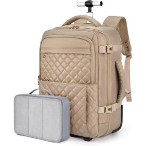 BAGSMART Rolling Backpack for Women, Wheeled Backpack with Packing Cube, Travel Back pack with Wheels, Carry On Suitcase Bag 17 Inch Large Roller Daypack, Black(Champagne)