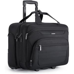 BAGSMART Rolling Laptop Bag, Wheeled Briefcase Fits 17.3 Inch Laptop, Overnight Roller Case with TSA Lock, Computer Bag for Travel/Men/Women, Black