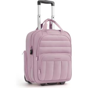 BAGSMART Small Underseat Carry on Luggage with Wheels, 16-inch Small Under Seat Luggage, Lightweight Travel Luggage Travel Suitcase for Women, Personal Item Bag, Brown(Mist Purple)