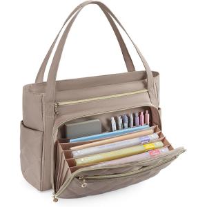 BAGSMART Teacher Tote Bag for Women 15.6in Quilted with Insulated Pocket & Nurse Bag Features (Black)(Brown)