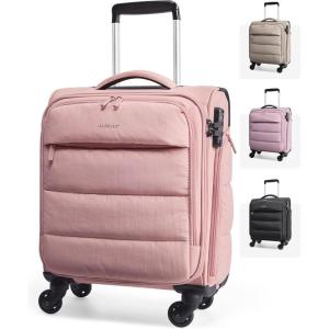 BAGSMART Underseat Carry on Luggage with Wheels, Soft Small Travel Luggage with PVC Wet/Dry Pockets, Lightweight Soft Personal Item Suitcase for Short Trip,Camer(Sakura Pink)