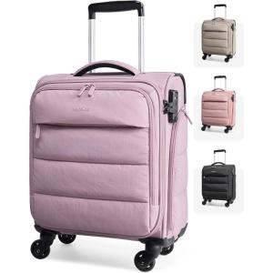 BAGSMART Underseat Carry on Luggage with Wheels, Soft Small Travel Luggage with PVC Wet/Dry Pockets, Lightweight Soft Personal Item Suitcase for Short Trip,Camer(Purple)