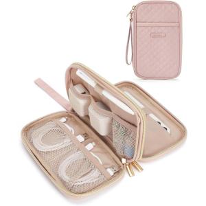 BAGSMART Electronic Cord Cable Organizer Travel Bag Case, Double Layers Tech Electronic Bag, Essentials for Charger, Cable, Phone, Flash drive, Pink(Double Layer Quilted Pink)