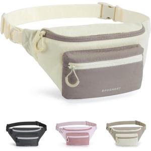 BAGSMART Fanny Packs for Women Men Crossbody Waist Bag with Adjustable Strap Belt Bag for Running Sport Travel Hiking, Beige(Beige)