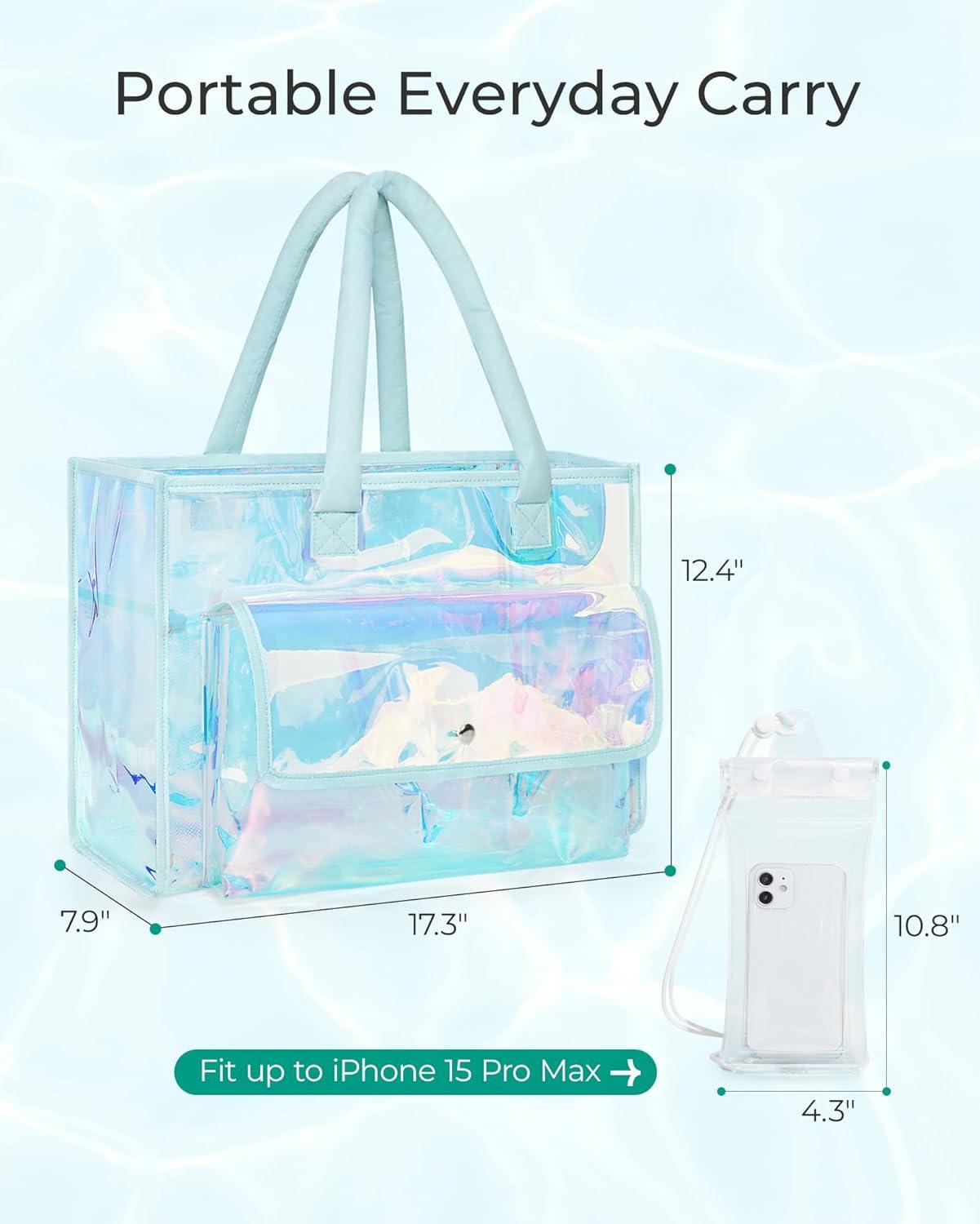 imageBAGSMART Waterproof Beach Bag for Women with Phone Pouch Large Tote Bag for Pool Travel and Vacation
