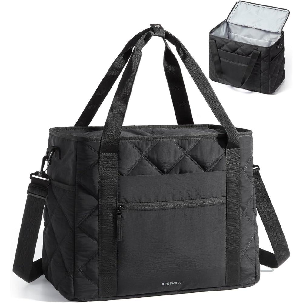 imageBAGSMART 38L Travel Duffle Bag Weekender Overnight Hospital Bag for Women Labor Delivery CarryOn Personal Item Large ToteBlack
