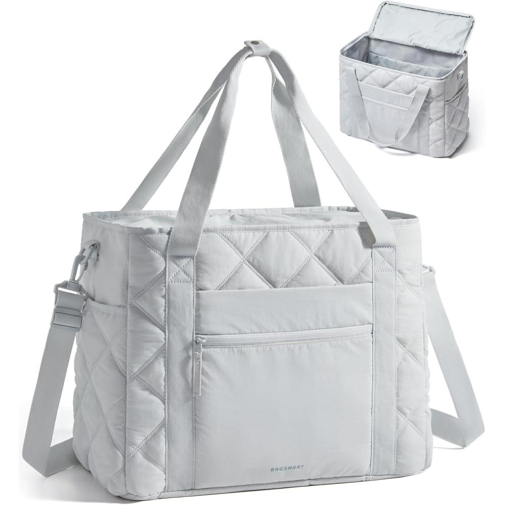 imageBAGSMART 38L Travel Duffle Bag Weekender Overnight Hospital Bag for Women Labor Delivery CarryOn Personal Item Large ToteLight Grey