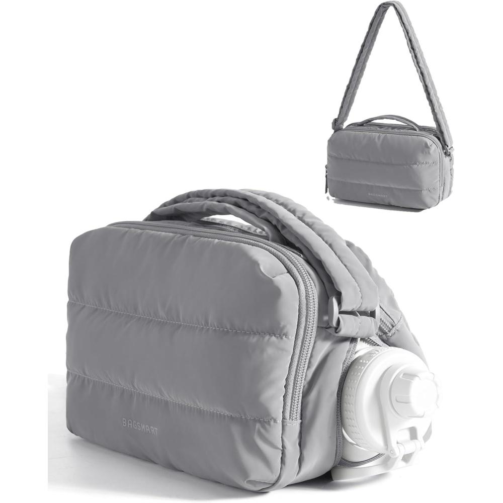 imageBAGSMART Puffy Water Bottle Crossbody Bags for Women Small Cross body Purse With Bottle Holder Hobo Handbag for Travel035llavender Gray