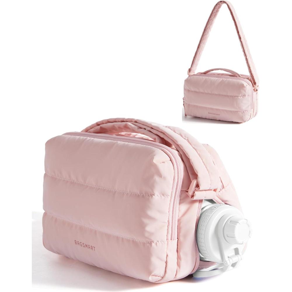 imageBAGSMART Puffy Water Bottle Crossbody Bags for Women Small Cross body Purse With Bottle Holder Hobo Handbag for Travel35lbaby Pink