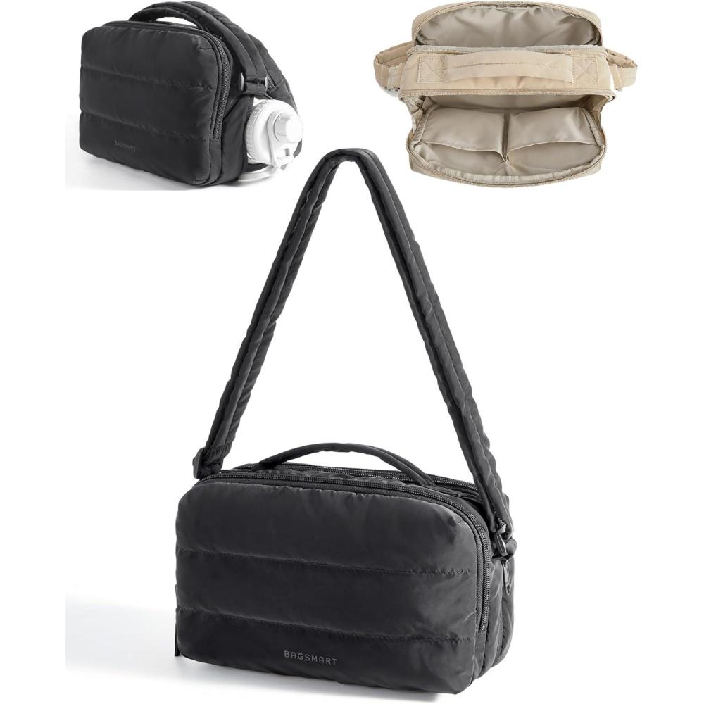 imageBAGSMART Puffy Water Bottle Crossbody Bags for Women Small Cross body Purse With Bottle Holder Hobo Handbag for Travel35lblack