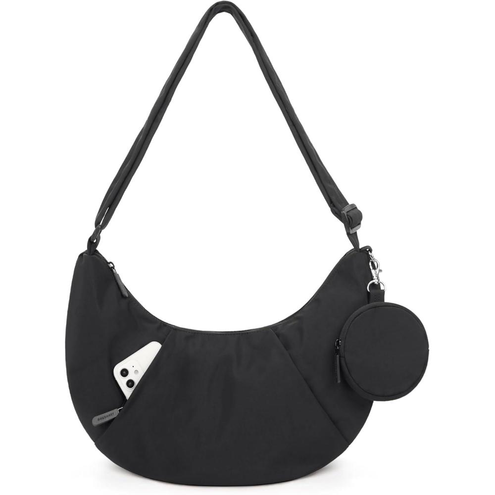 imageBAGSMART Puffy Water Bottle Crossbody Bags for Women Small Cross body Purse With Bottle Holder Hobo Handbag for Travel45lblack