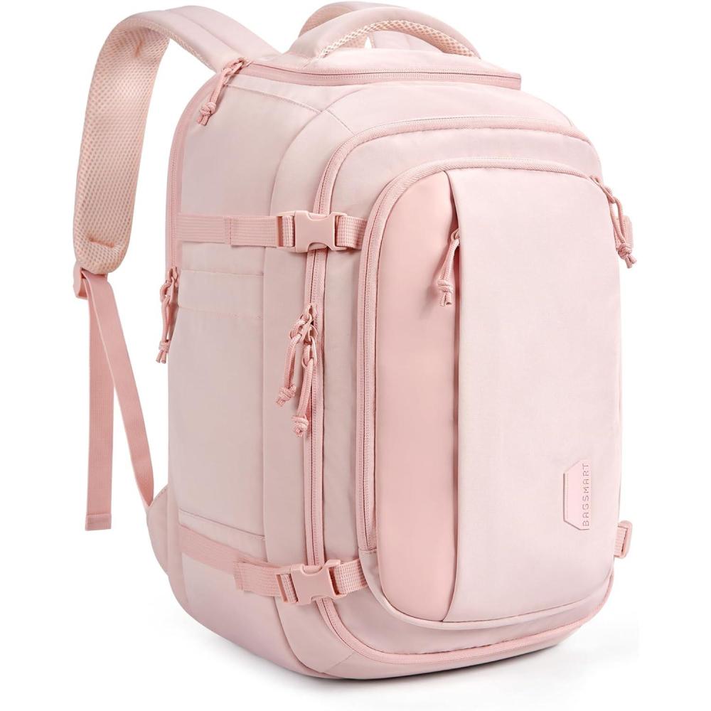 imageBAGSMART Travel Backpack Carry on Flight Approved 28L Lightweight Backpack Fits 173 Inch Laptop for Men Women Water Resistant Personal Item Travel Bag with USB Charging Port BlackPink