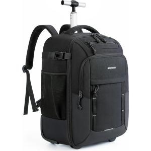 BAGSMART Rolling Backpack, 17 Inch Travel Laptop Wheeled Backpack, 37L Large Carry-On Luggage with Wheels for Men Women, Water-Resistant Overnight Work College Trolley Bag, Black(Black)
