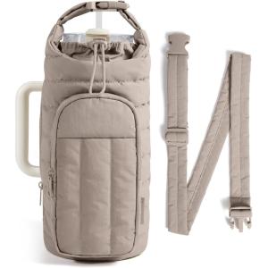 BAGSMART Water Bottle Holder Bag with Strap, 40/32 oz Crossbody Bag Gym Accessories, Sling Purses for Women(Camel)