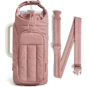 BAGSMART Water Bottle Holder Bag with Strap, 40/32 oz Crossbody Bag Gym Accessories, Sling Purses for Women(Dark Pink)