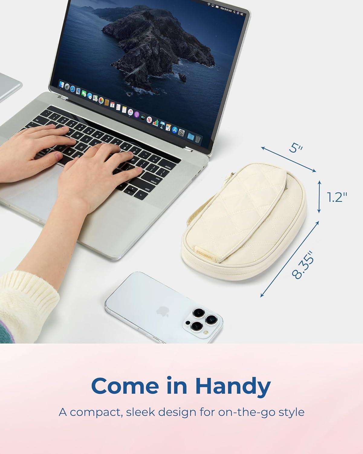 imageBAGSMART Electronics Organizer Travel Case Cord Organizer for Women Travel Cable Bag BlackSingle Layer Beige