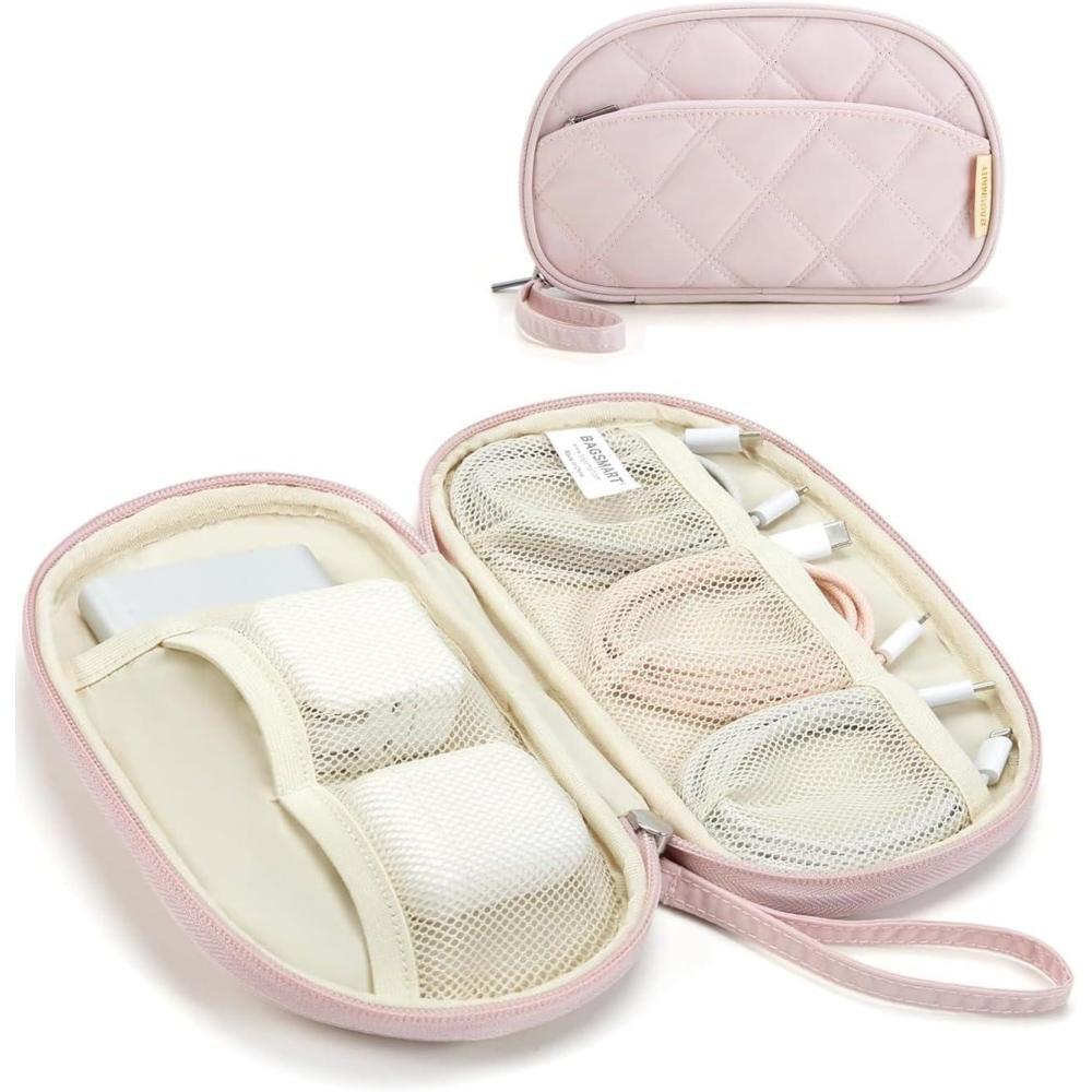 imageBAGSMART Electronics Organizer Travel Case Cord Organizer for Women Travel Cable Bag BlackSingle Layer Pink