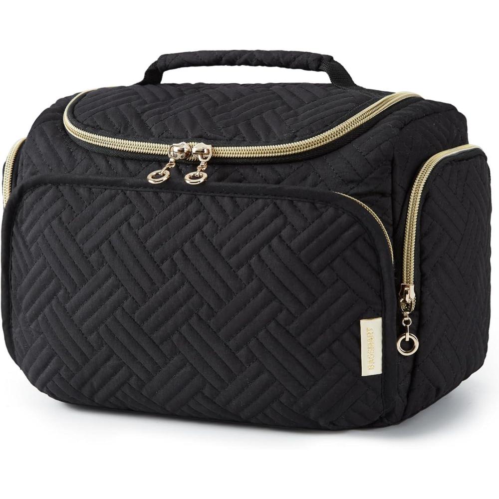 imageBAGSMART Travel Toiletry Bag for Women Cosmetic Bag Makeup Bag Organizer with Handle Travel Bag for Toiletries Travel Accessories Full Sized ContainerBlack