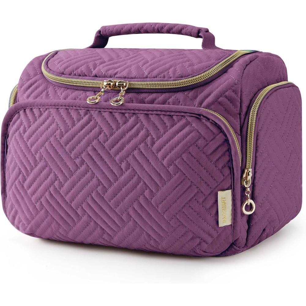 imageBAGSMART Travel Toiletry Bag for Women Cosmetic Bag Makeup Bag Organizer with Handle Travel Bag for Toiletries Travel Accessories Full Sized ContainerPurple