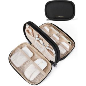 BAGSMART Electronics Organizer Travel Case, Cord Organizer for Women, Travel Cable Bag (Black)(A-Double Layer Black)