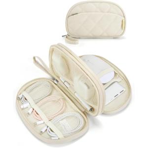 BAGSMART Electronics Organizer Travel Case, Cord Organizer for Women, Travel Cable Bag (Black)(Double Layer Beige)