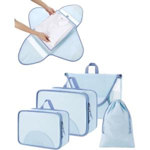 BAGSMART Garment Folder Packing Cubes for Travel, 4 Set Lightweight Travel Cubes for Wrinkle Free, Durable Suitcase Organizers Bag Set for Travel Essentials Baby Pink(Sky Blue)