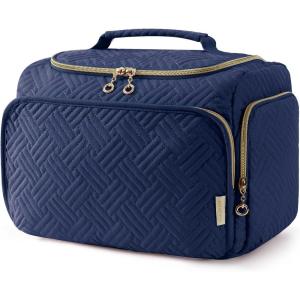 BAGSMART Travel Toiletry Bag for Women, Cosmetic Bag Makeup Bag Organizer with Handle, Travel Bag for Toiletries, Travel Accessories, Full Sized Container(Navy)