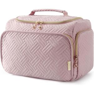 BAGSMART Travel Toiletry Bag for Women, Cosmetic Bag Makeup Bag Organizer with Handle, Travel Bag for Toiletries, Travel Accessories, Full Sized Container(Pink)