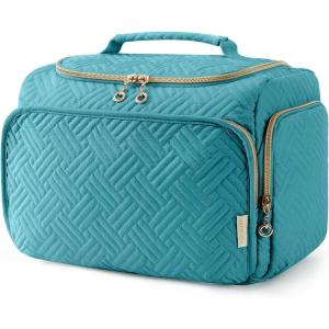 BAGSMART Travel Toiletry Bag for Women, Cosmetic Bag Makeup Bag Organizer with Handle, Travel Bag for Toiletries, Travel Accessories, Full Sized Container(Blue)