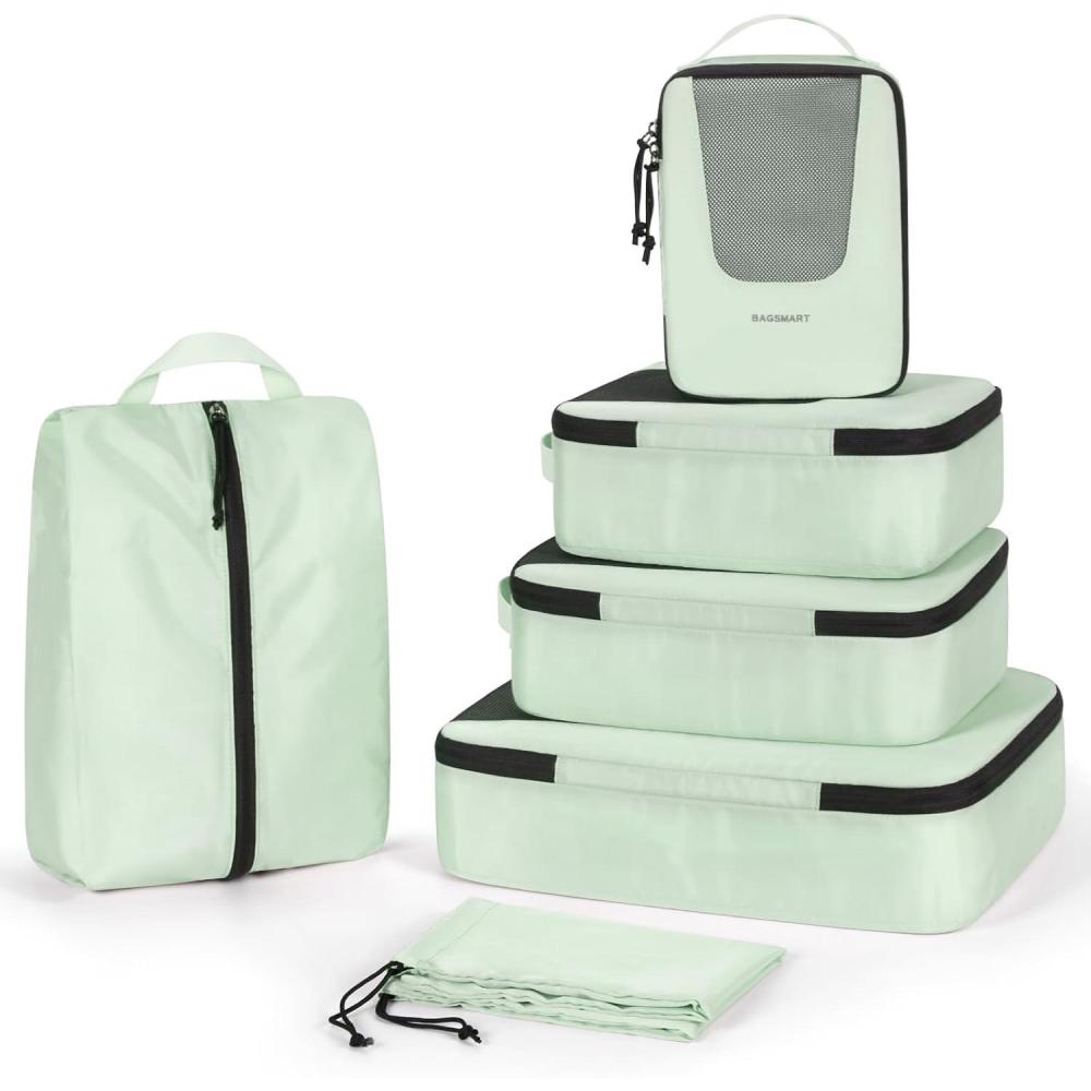 imageBAGSMART Compression Packing Cubes for Travel 6 Set5 Set4 Set Compression Suitcase Organizer Bags Set for Suitcases Travel Essentials Lightweight Packing Organizers04Light Green