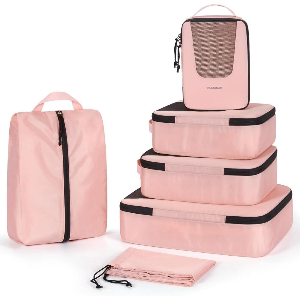 imageBAGSMART Compression Packing Cubes for Travel 6 Set5 Set4 Set Compression Suitcase Organizer Bags Set for Suitcases Travel Essentials Lightweight Packing Organizers04Baby Pink
