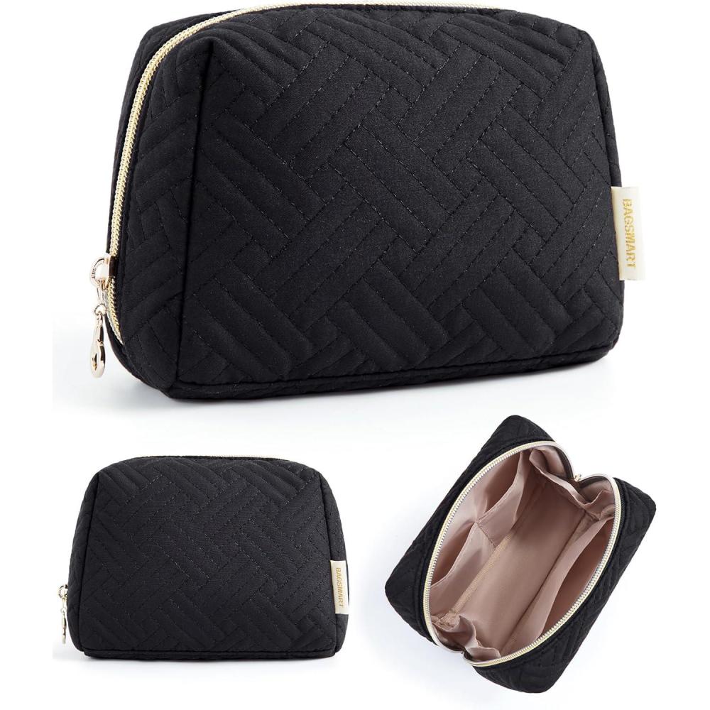 imageBAGSMART Elegant Roomy Makeup Bags InitialKPink01Black