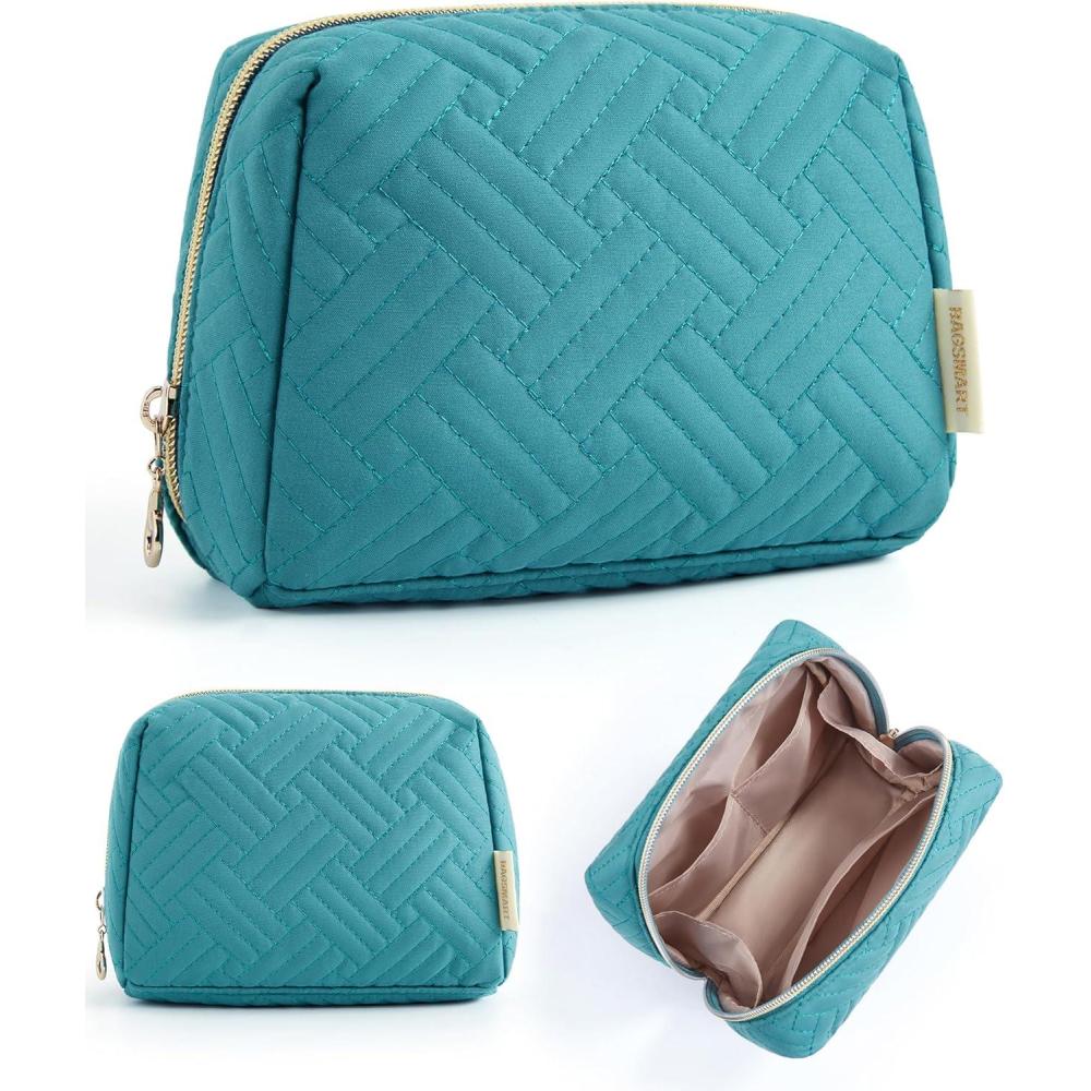 imageBAGSMART Elegant Roomy Makeup Bags InitialKPink01Teal Blue